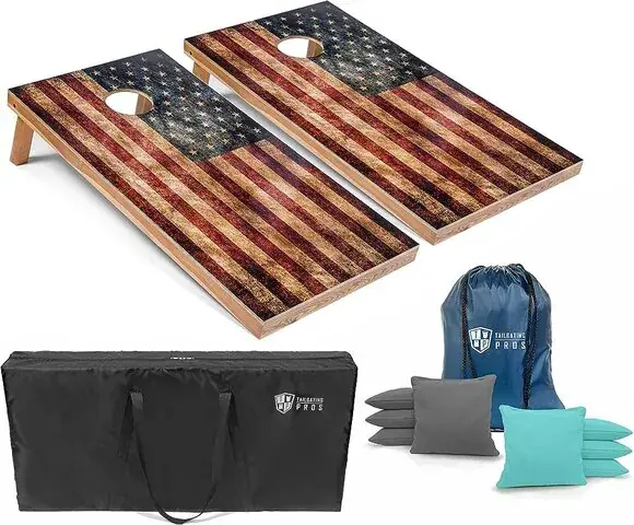 Cornhole boards set up for a game