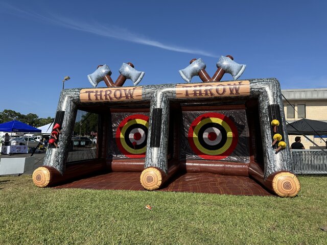 Double lane axe throw inflatable game from Millers Jump Time